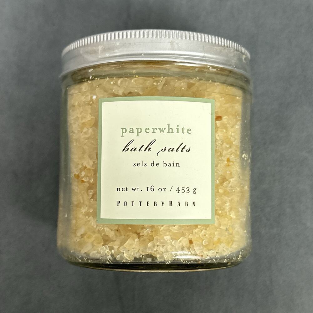 Pottery Barn Paperwhite Bath Salts 16 oz Sealed Retired Scent Glass Jar Rare - Picture 7 of 7